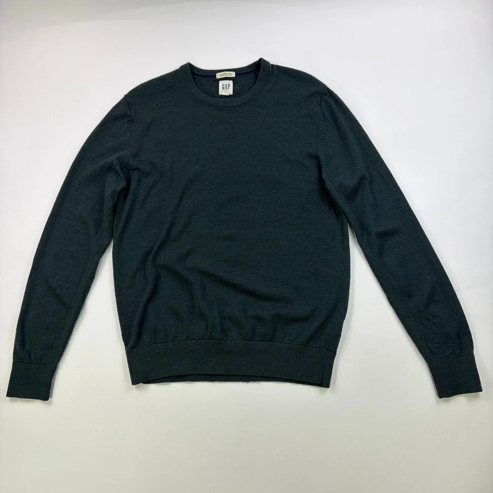Gap Merino Crew Sweater Mens Small Hunter Green Extra Fine Wool Pullover